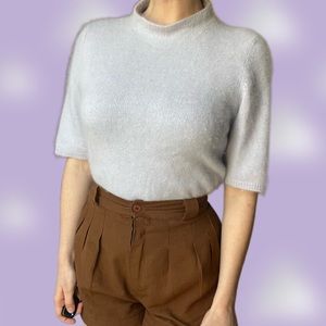 Calson Mock Neck Short Sleeve Angora Sweater Top